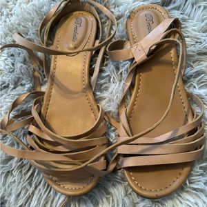 Flat, Tan, Strappy Sandal